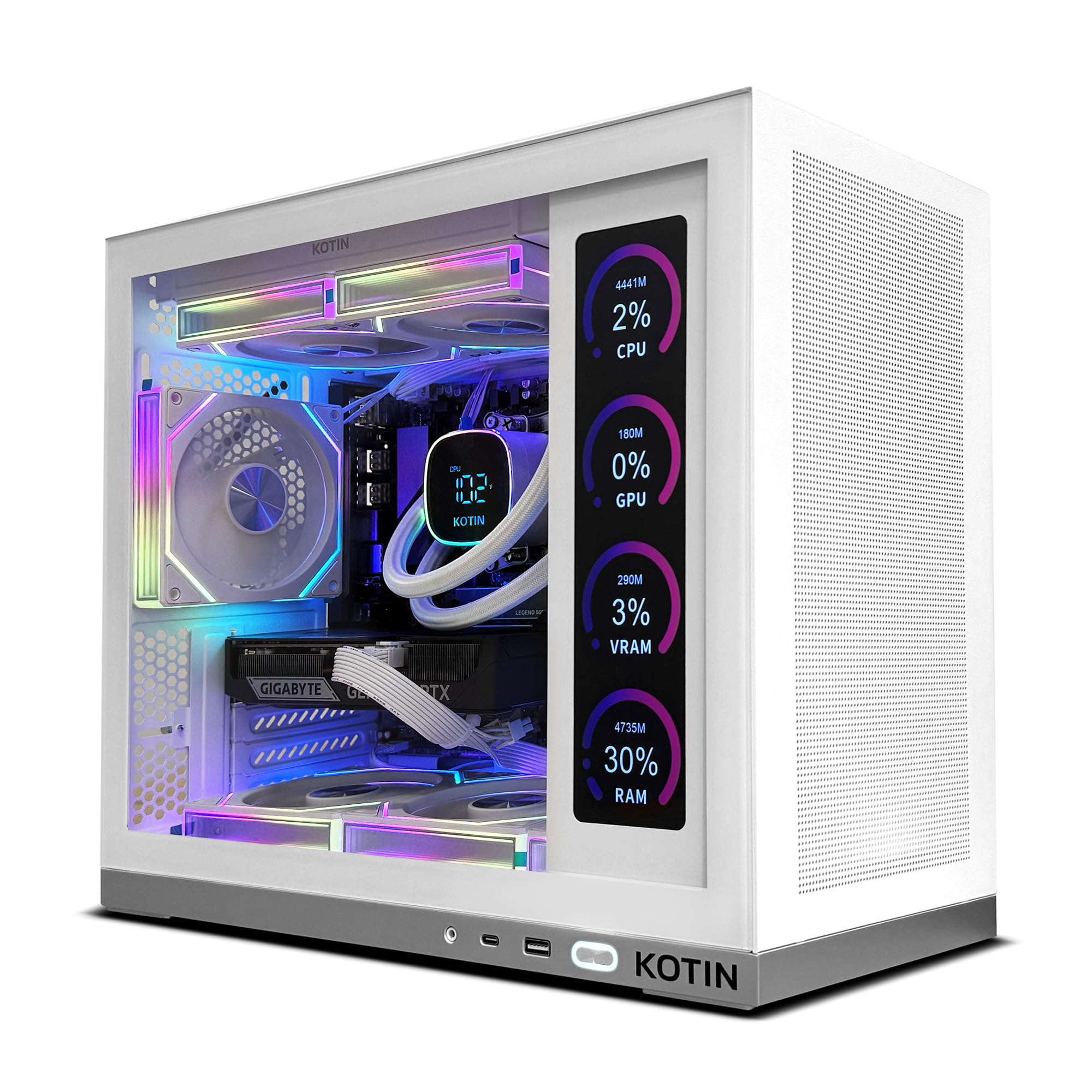 KOTIN Prebuilt Gaming PC Desktop Computer, Ryzen 7 7800X3D, RTX 5060 Ti 8GB, 32GB DDR5 6000MHz, 1TB PCIe 4.0 SSD, 11.3" Display, 240mm Liquid Cooler, WiFi 7, Windows 11 Home, ARGB White Tower G50W