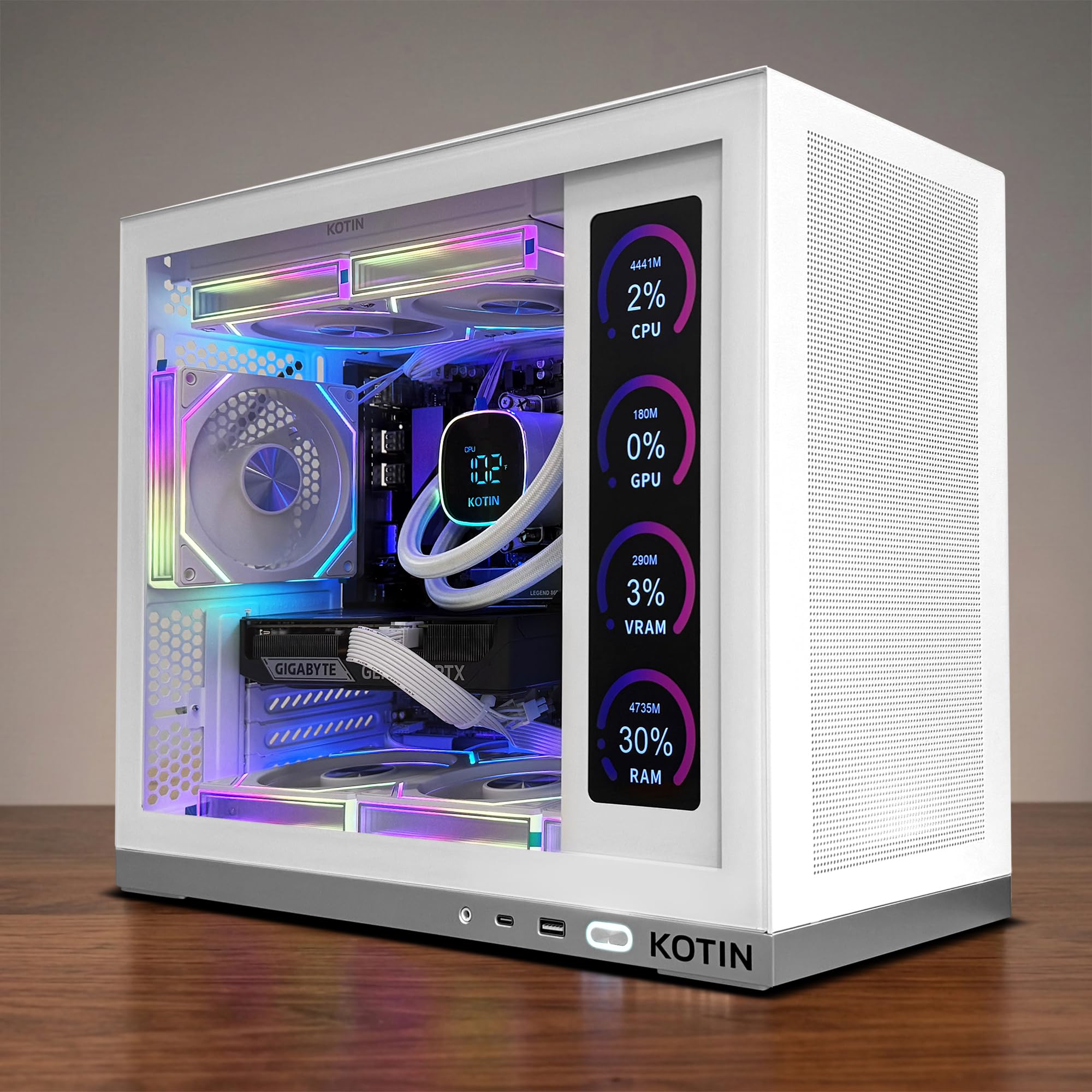 KOTIN Prebuilt Gaming PC Desktop Computer, Ryzen 7 7800X3D, RTX 5060 Ti 8GB, 32GB DDR5 6000MHz, 1TB PCIe 4.0 SSD, 11.3" Display, 240mm Liquid Cooler, WiFi 7, Windows 11 Home, ARGB White Tower G50W