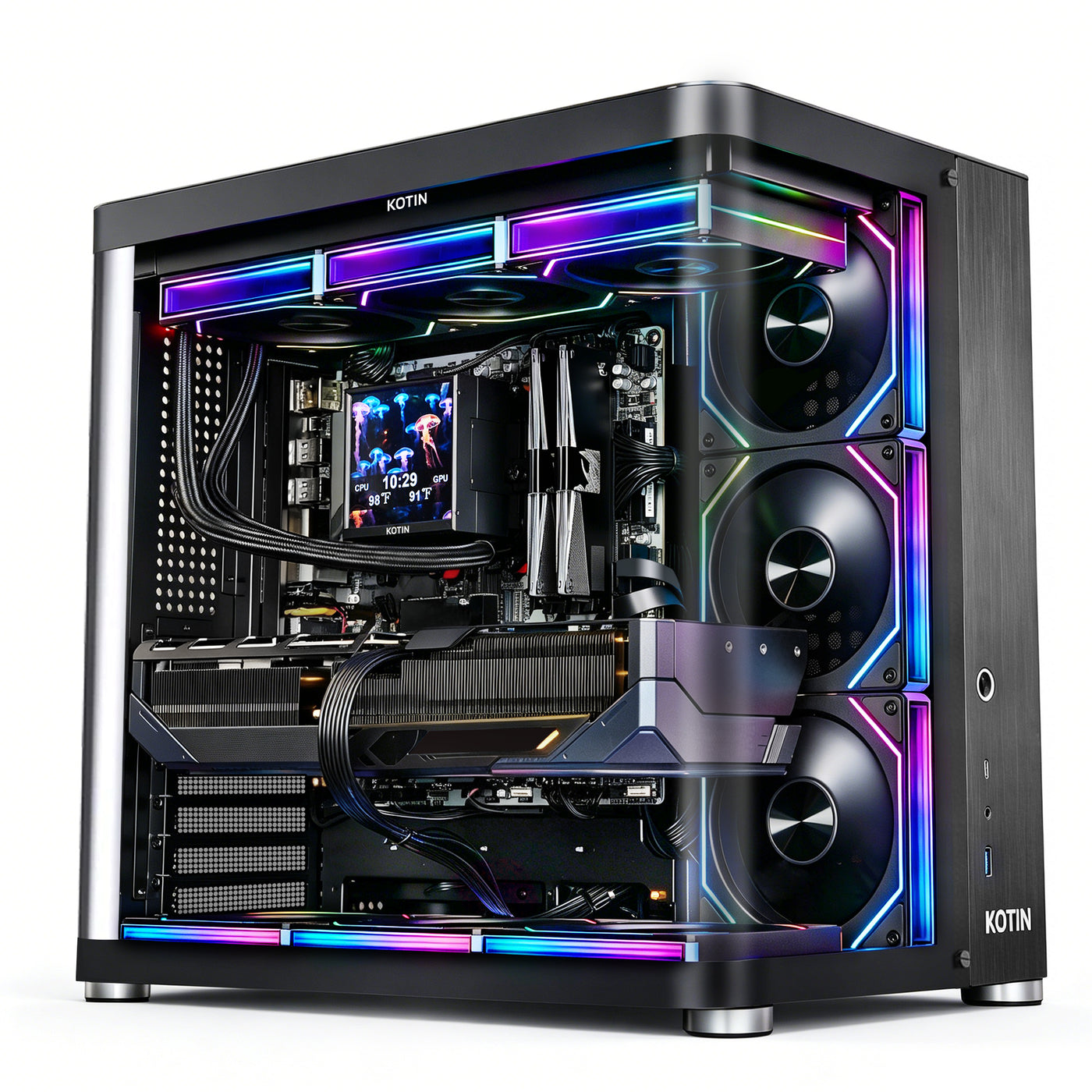 KOTIN Gaming PC Desktop, Ryzen 7 9800X3D, RTX 5080 16GB, 32GB DDR5, 2TB SSD | 6000MHz DDR5 Memory, PCIe 4.0 SSD, 360mm Liquid Cooler, 3.95in IPS Display, WiFi 7, ARGB Fans, Windows 11 Home, 850W Gold PSU