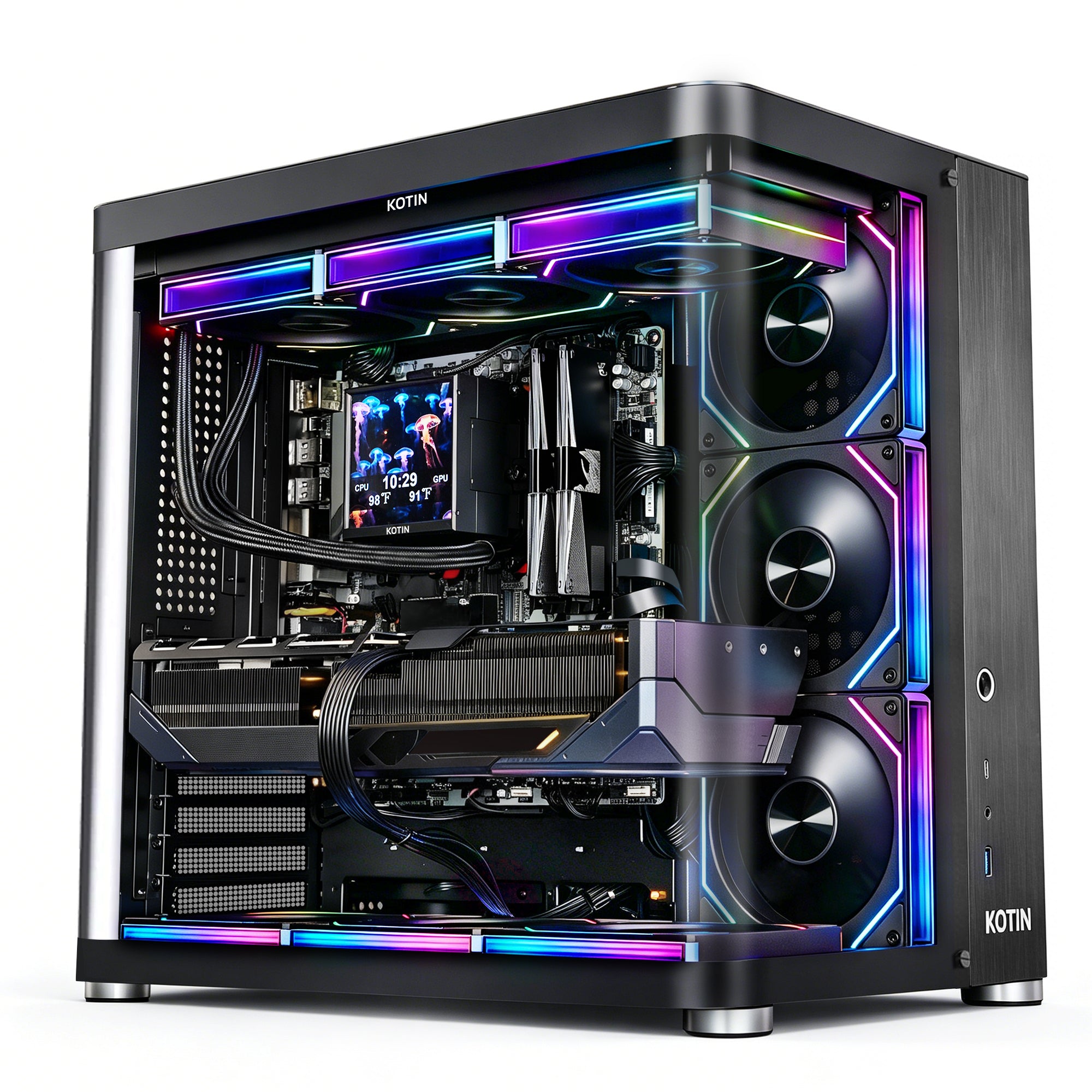KOTIN Gaming PC Desktop, Ryzen 7 9800X3D, RTX 5080 16GB, 32GB DDR5, 2TB SSD | 6000MHz DDR5 Memory, PCIe 4.0 SSD, 360mm Liquid Cooler, 3.95in IPS Display, WiFi 7, ARGB Fans, Windows 11 Home, 850W Gold PSU