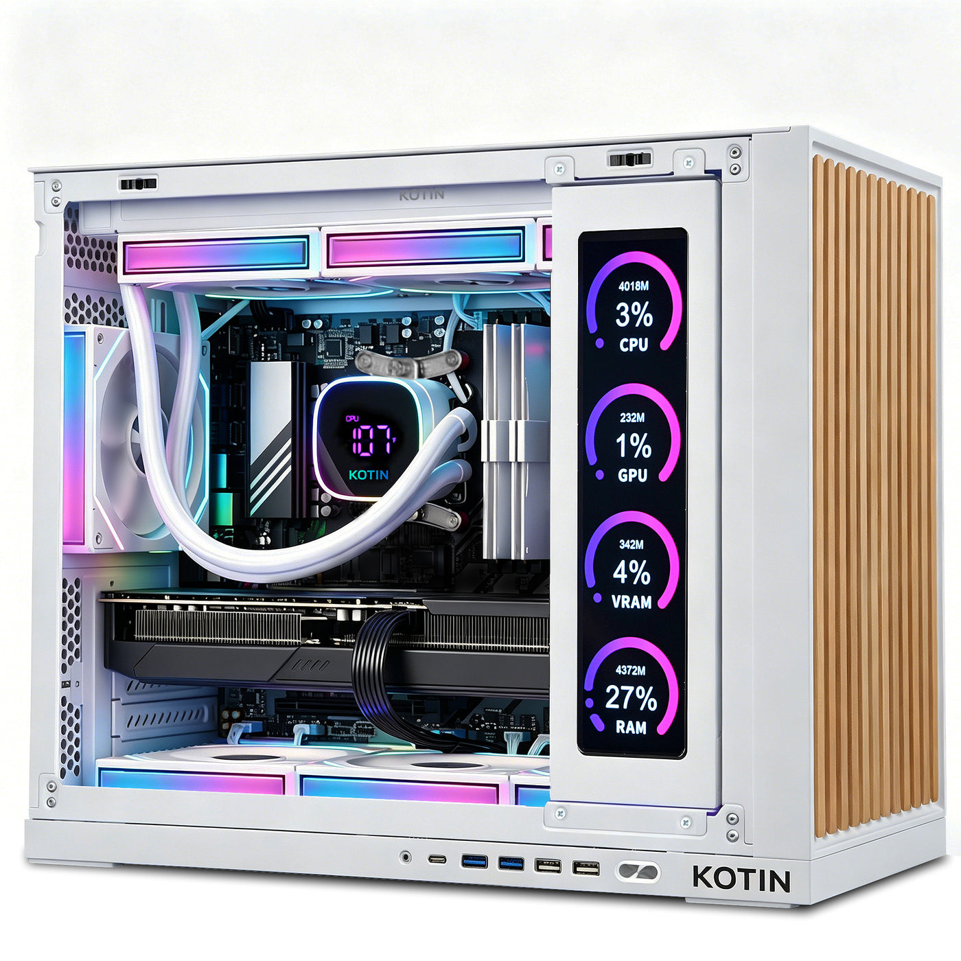 KOTIN Gaming PC -AMD Ryzen 7 9800X3D, GeForce RTX 5070Ti 16GB, 32GB DDR5, 1TB PCIe 4.0 SSD, 11.3" Display, 360mm Liquid Cooler, WiFi 7, Windows 11 Home, Prebuilt Gaming Desktop PC-White