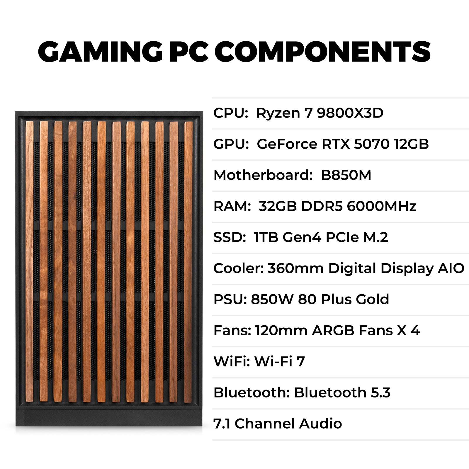KOTIN Gaming PC Desktop, Ryzen 7 9800X3D, RTX 5070 12GB, 32GB DDR5, 1TB SSD | 11.3" Smart Display, 360mm Liquid Cooler, WiFi 7, 850W 80+ Gold PSU, Windows 11 ARGB Lighting Gaming Computer 1440 4K