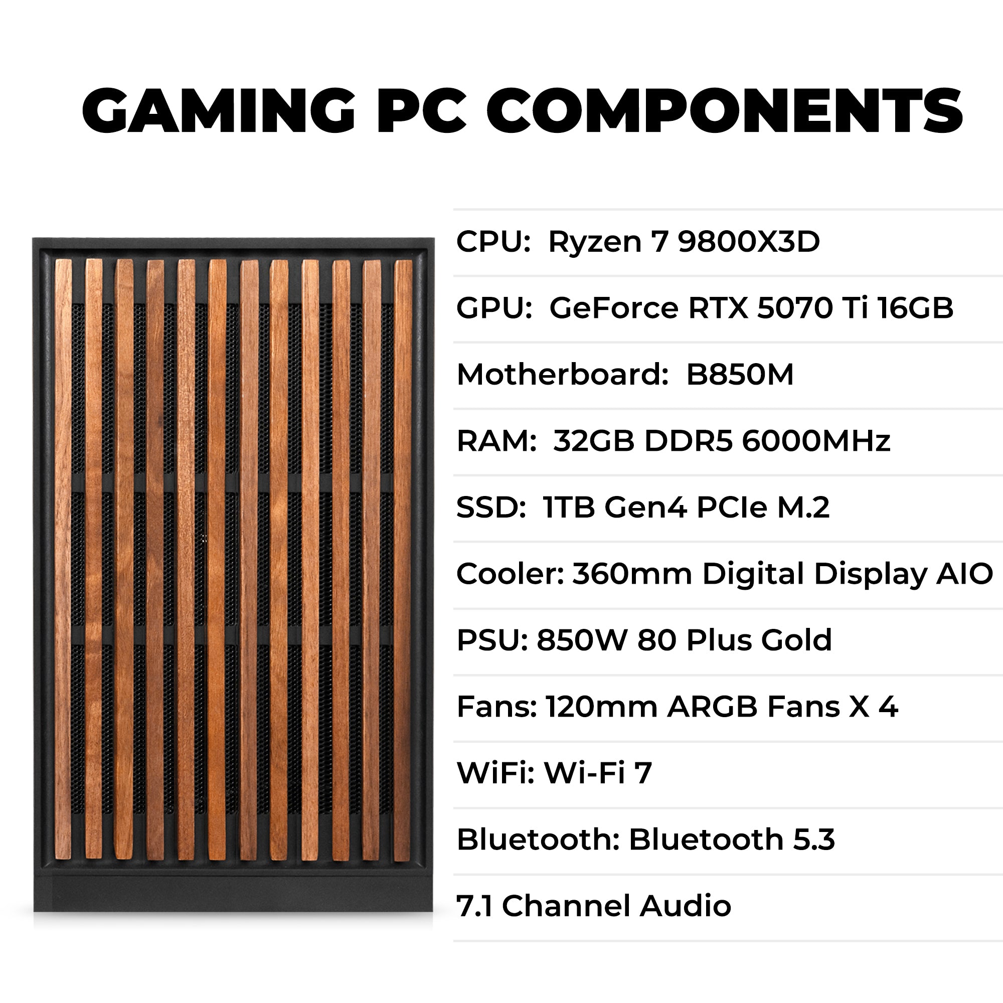 KOTIN Gaming PC, Ryzen 7 9800X3D, RTX 5070 Ti 16GB, 32GB DDR5, 1T SSD | 11.3" Smart Display, 360mm Liquid Cooler, WiFi 7, 850W 80+ Gold PSU, Windows 11 Home, ARGB Tower, Gaming Desktop Computer
