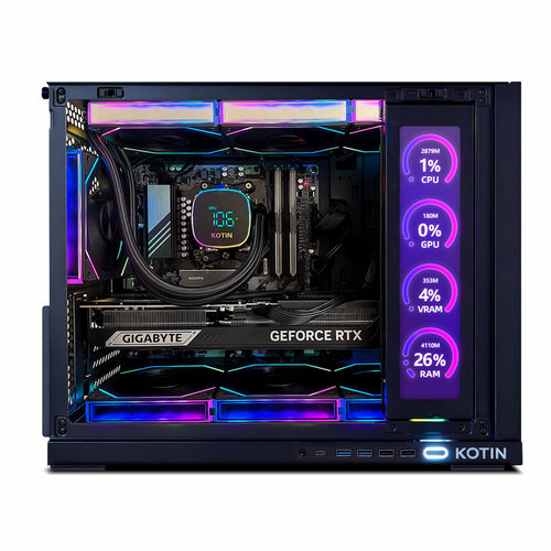 KOTIN G60B Prebuilt Gaming PC, GeForce RTX 5070 12GB GDDR7, AMD Ryzen 7 9700X, 32GB DDR5 6000MHz, 1TB PCIe 4.0 SSD, 360mm Liquid Cooler, 11.3 Inch Smart Display, WiFi 7, ARGB Tower for 4K Gaming