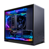 KOTIN gaming PC with Ryzen 7 8700F and RTX 5060 Ti, black case with RGB lighting, front and side view
