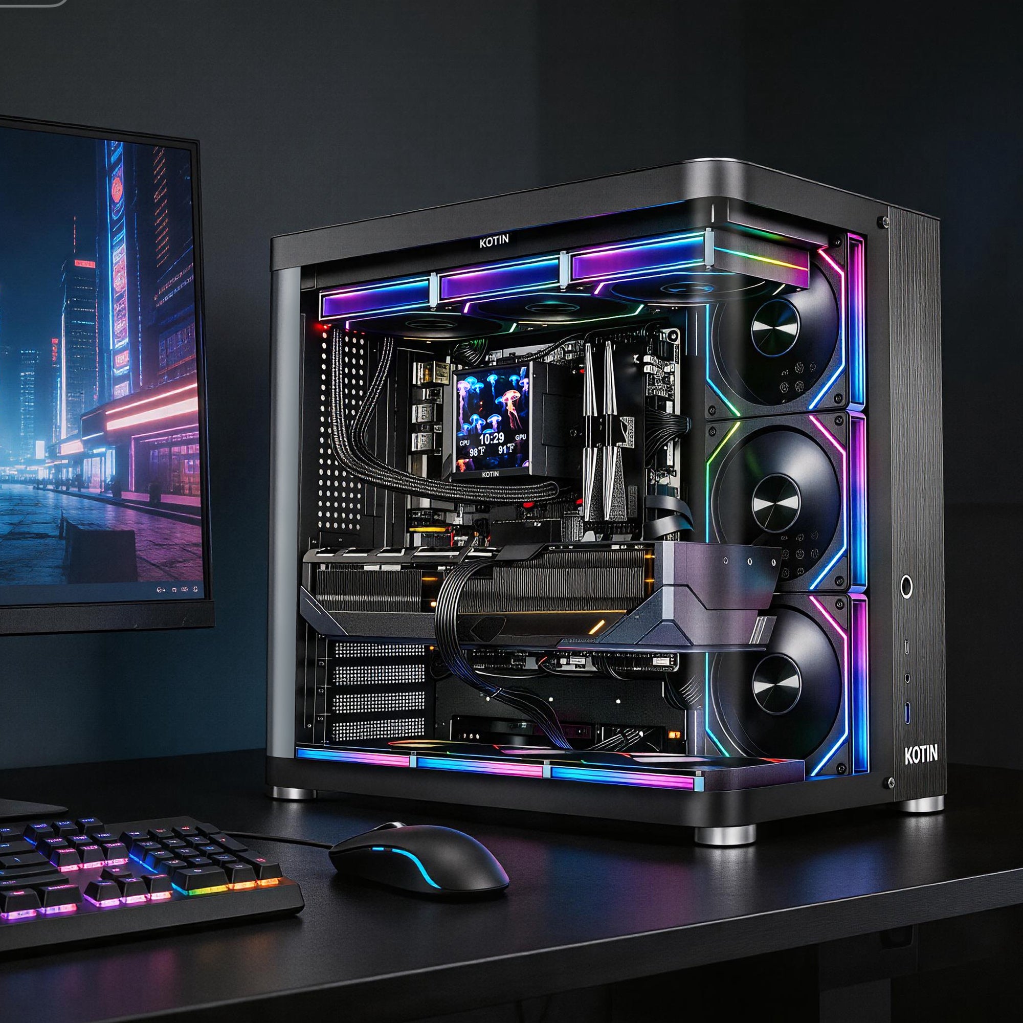 KOTIN Gaming PC Desktop, Ryzen 7 9800X3D, RTX 5080 16GB, 32GB DDR5, 2TB SSD | 6000MHz DDR5 Memory, PCIe 4.0 SSD, 360mm Liquid Cooler, 3.95in IPS Display, WiFi 7, ARGB Fans, Windows 11 Home, 850W Gold PSU