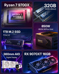 KOTIN Prebuilt Gaming PC RX 9070XT 16GB, Ryzen 7 9700X, 32GB DDR5, 1TB SSD