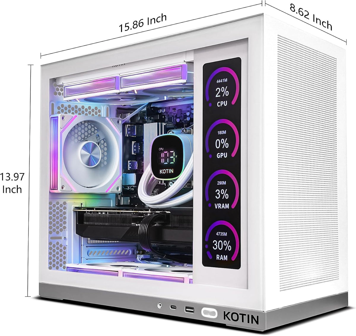 KOTIN G50W Gaming PC, Ryzen 7 7800X3D, RTX 5060 Ti 8GB, 32GB DDR5, 1TB SSD
