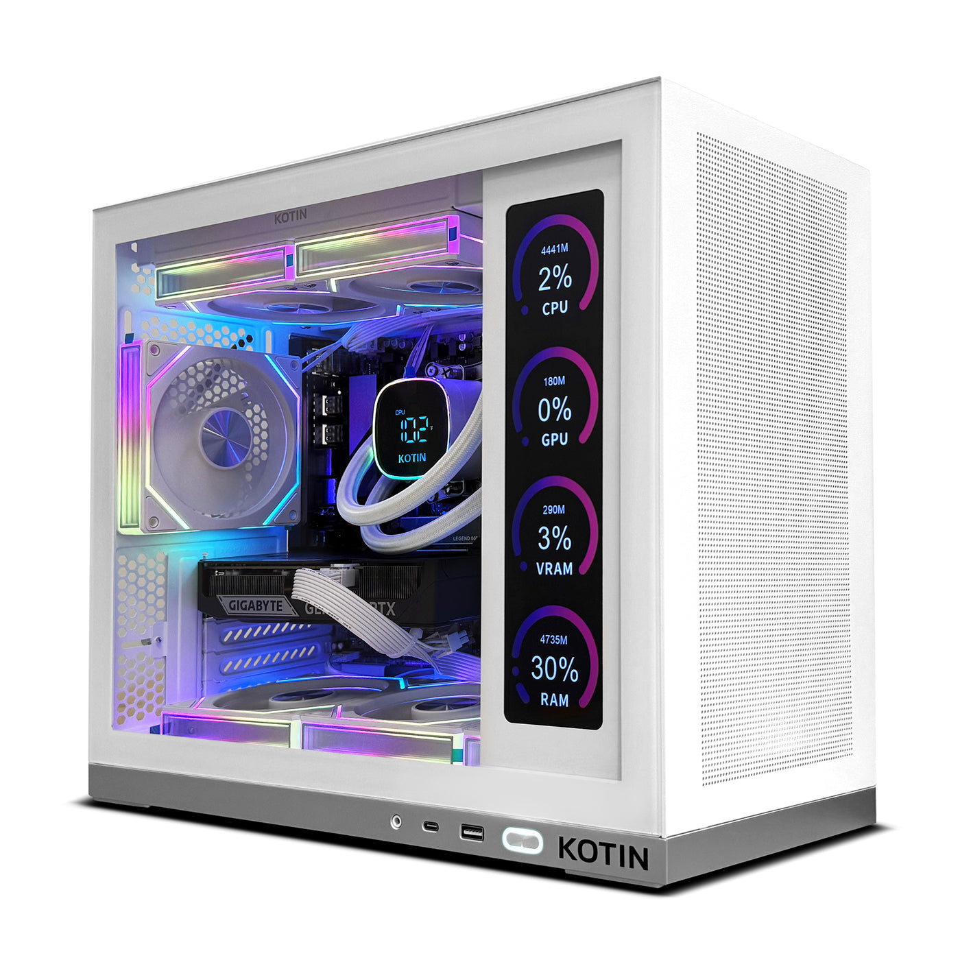 KOTIN Prebuilt Gaming PC Desktop Computer, Ryzen 7 7800X3D, RTX 5060 Ti 8GB, 16GB DDR5 6000MHz, 1TB PCIe 4.0 SSD, 11.3" Display, 240mm Liquid Cooler, WiFi 7, Windows 11 Home, ARGB White Tower G50W