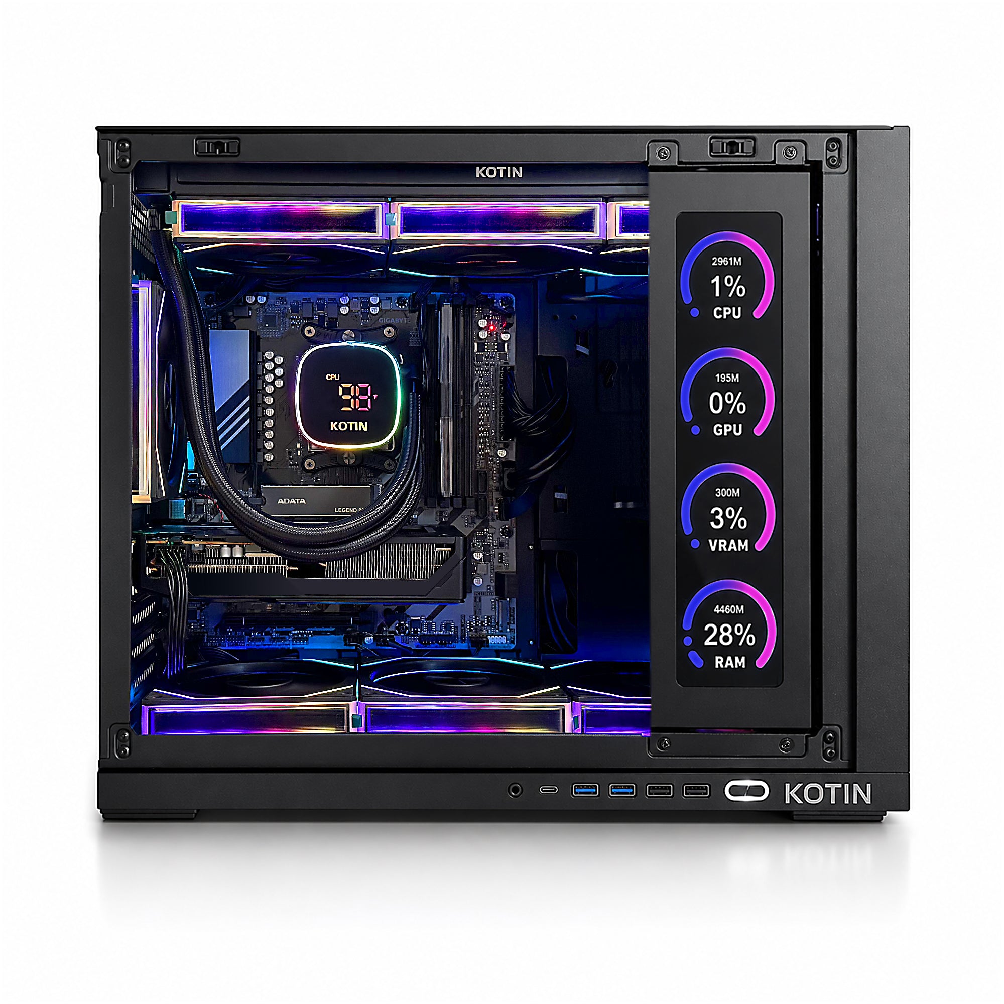 KOTIN Gaming PC Desktop, Ryzen 7 9700X, GeForce RTX 5060 Ti 8GB, 16GB DDR5 6000MHz, 1TB PCIe 4.0 SSD, 11.3" Smart Display, 360mm Liquid Cooler, Windows 11 Home, ARGB Prebuilt PC for 1440p Gaming G60B