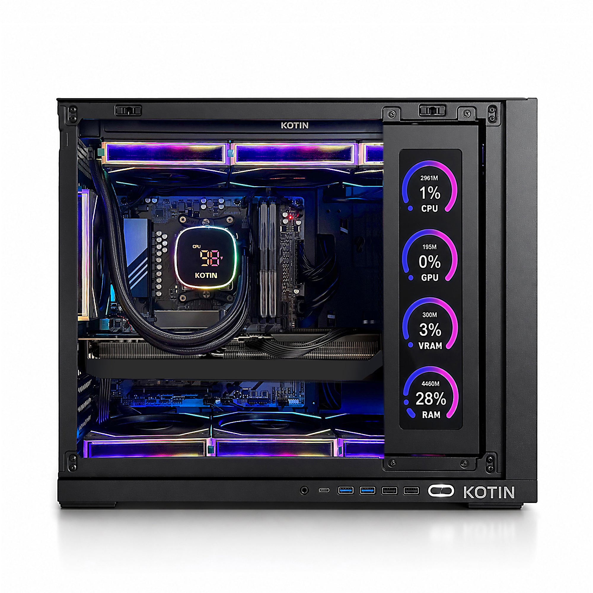 KOTIN Gaming PC, Ryzen 7 9800X3D, RTX 5070 Ti 16GB, 32GB DDR5, 1T SSD | 11.3" Smart Display, 360mm Liquid Cooler, WiFi 7, 850W 80+ Gold PSU, Windows 11 Home, ARGB Tower, Gaming Desktop Computer